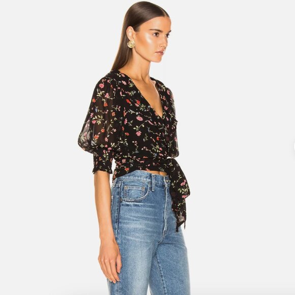 GANNI Elm Floral Print Georgette Wrap Top - Picture 2 of 6